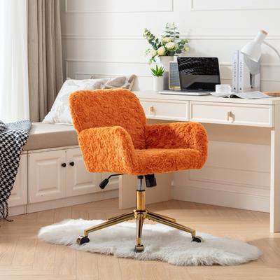 Ostweer Featured Upholstered Study Chair Office Chair, Orange Armchair Home Computer Chair Swivel Chair with Casters