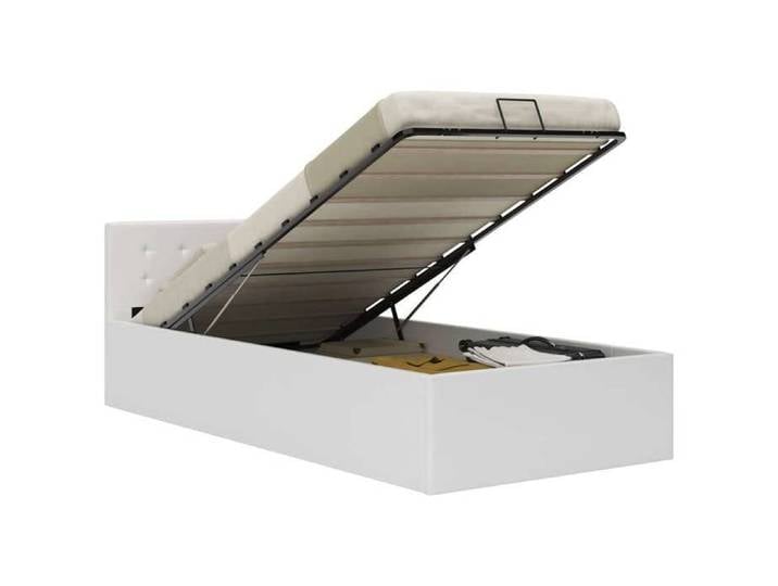 Cadre de lit coffre rangement hydraulique blanc similicuir lit 90x200 cm chambre à coucher