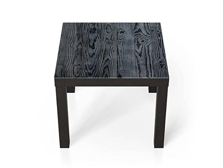 DEQORI Glastisch schwarz klein 55x55 cm Motiv Kieferholzmaserung ausgefallener Beistelltisch aus Glas Hochglanz Couchtisch fürs Wohnzimmer moderner Couch Tisch mit Design
