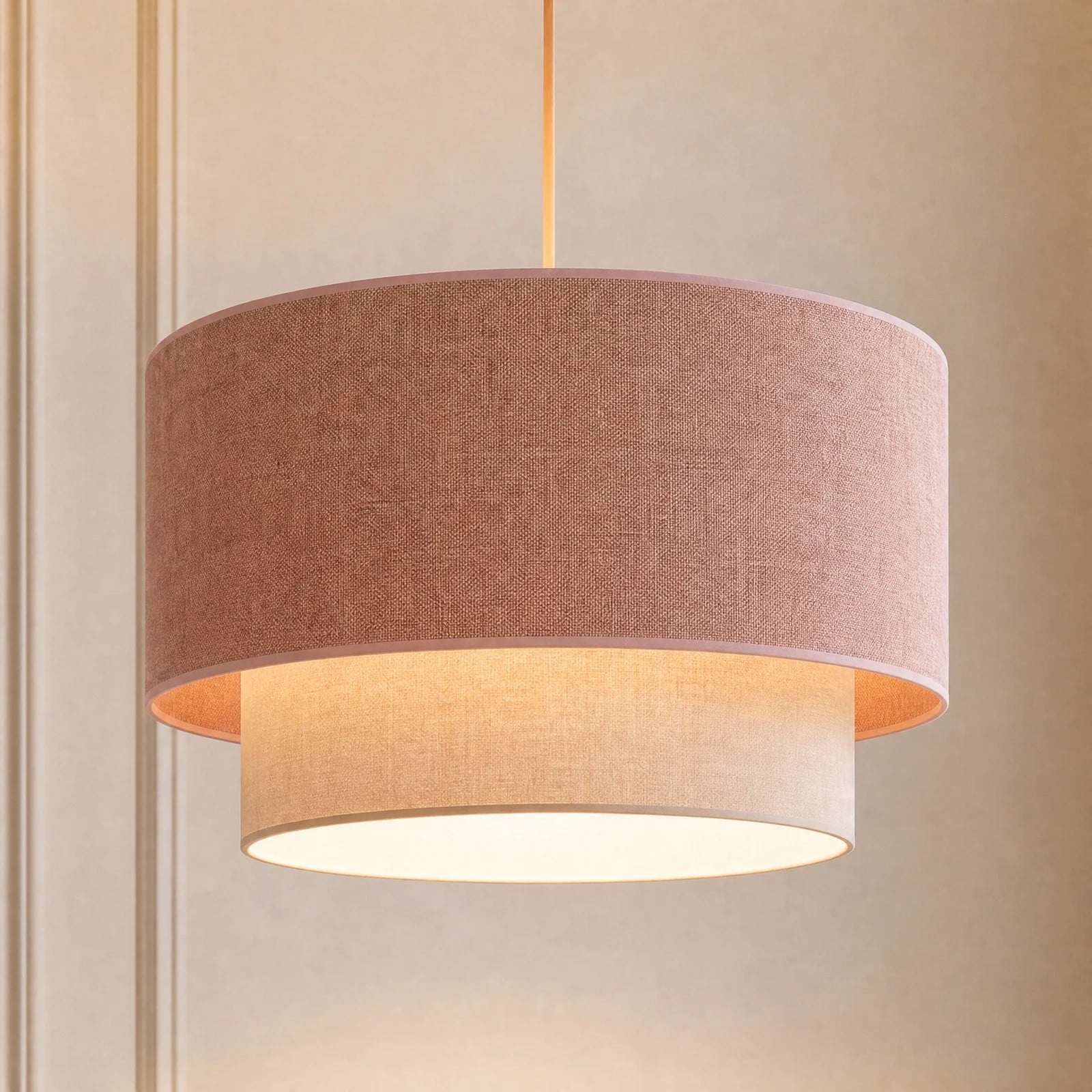 Duolla Boho-hanglamp beige/roze, Ø 45 cm, textiel, E27