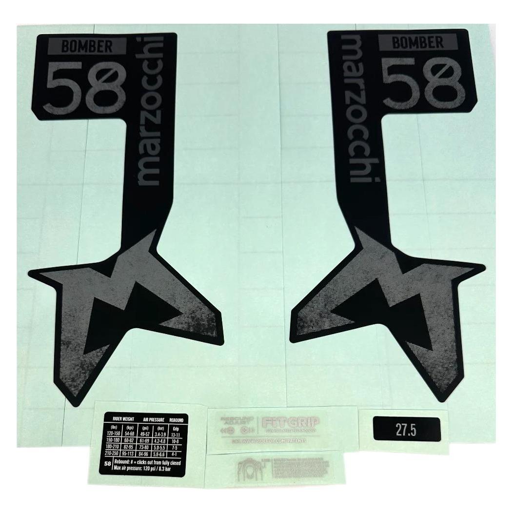 Fox Decal Kit: Marzocchi 2024, Bomber 58, Neutral Matte Black Logo, Matte Black Fork FK (803-01-971)