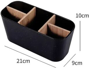 Inspire Daily Merch Bathroom Bamboo Toothbrush Stand Makeup Brush Holder Razor Toothpaste Storage Box Electric Toothbrush Stand black 5grid