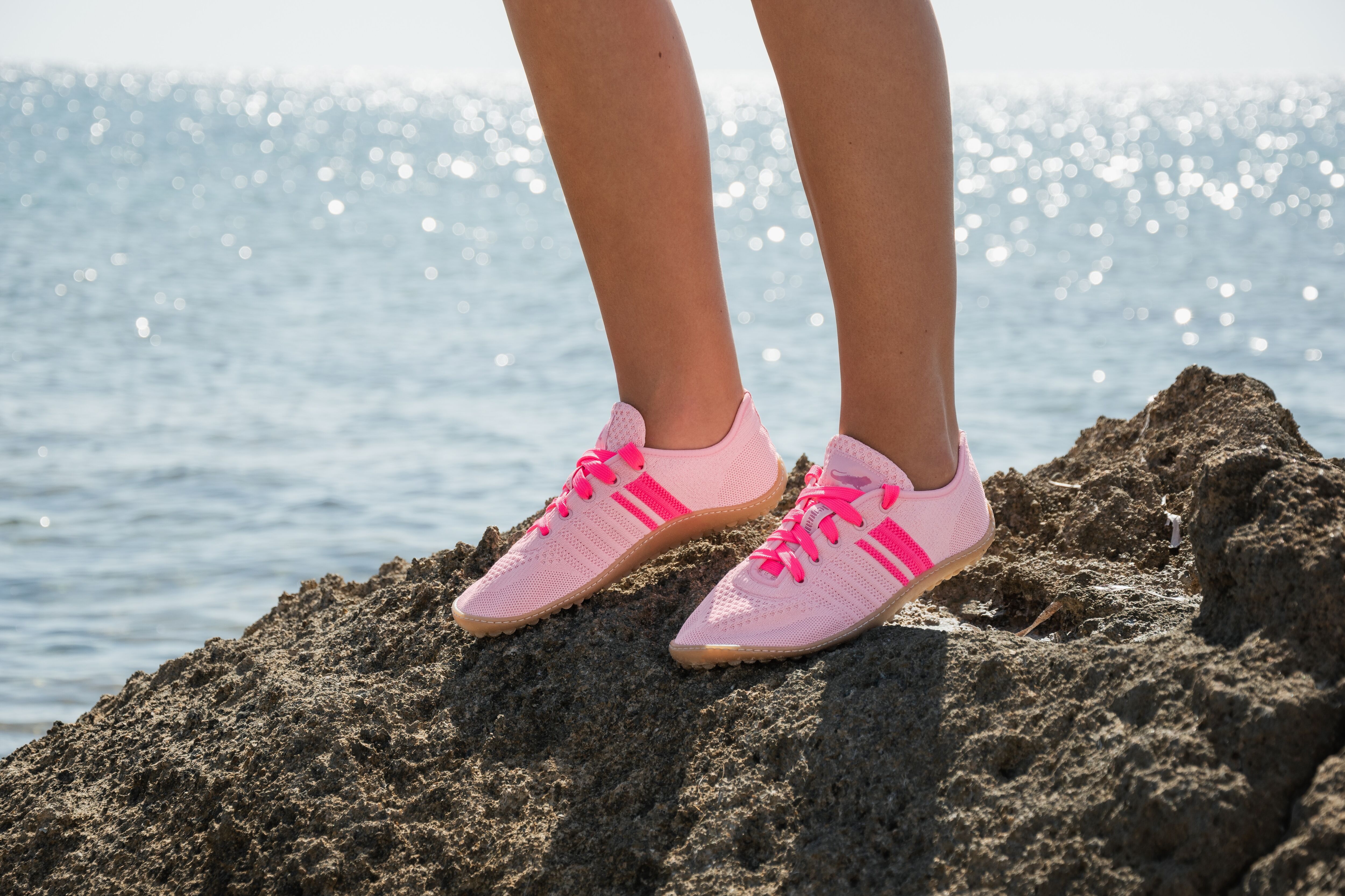 Barfußschuh LEGUANO "CARIBEO", Damen, Gr. 37, Textil, rosa (rosa, pink), Schuhe Barfußschuh, Bequemschuh, Schnürschuh mit Kontrastbesatz