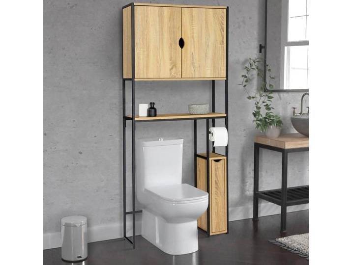 IDMARKET Meuble WC 3 en 1 avec armoires de rangement DETROIT design industriel