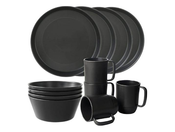 LuxusKollektion Kindergeschirr-Set Geschirrsets Kunststoff Teller Schüsseln Tassen 4 12pcs rund schwarz