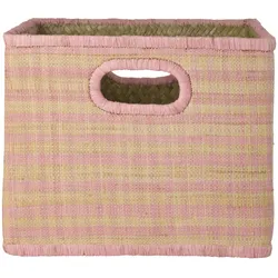 RICE Quadratischer Raffia Korb Pink Checks 30x30x25, H 30 x L 25 x B 30 cm