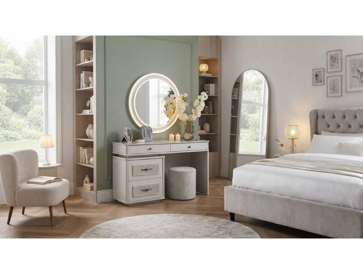 Xlmoebel Schminktisch Frisiertisch Spiegel Hocker Beige Modern Luxus Schminktisch Set