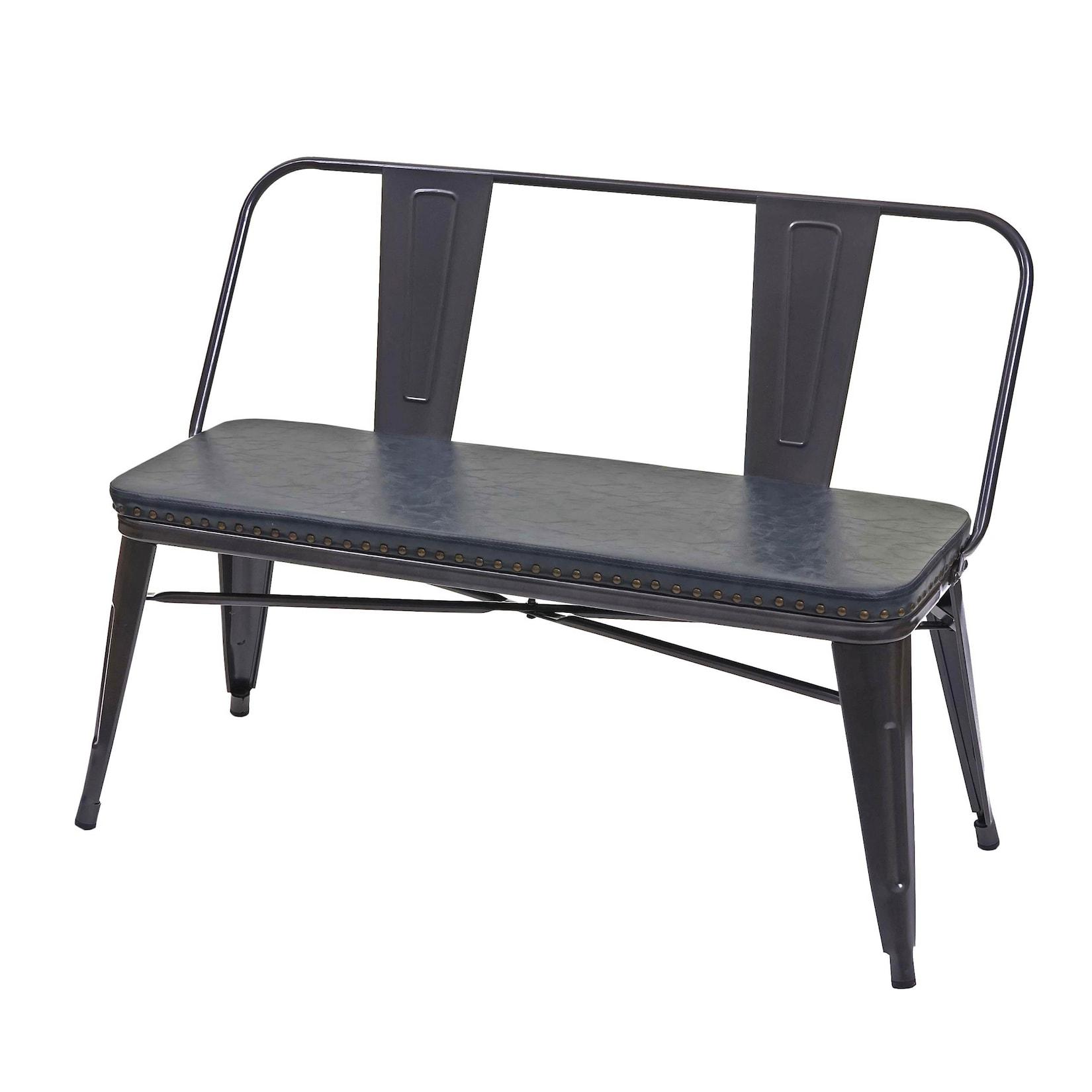 2er Sitzbank MCW-H10, Zweisitzer Garderobenbank Esszimmerbank Industrie-Design Vintage Kunstleder ~ schwarz-grau