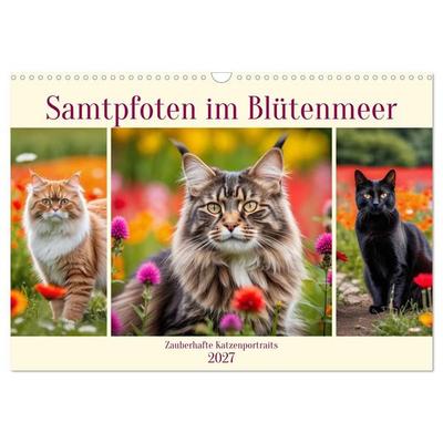 Samtpfoten im Blütenmeer (Wandkalender 2027 DIN A3 quer), CALVENDO Monatskalender