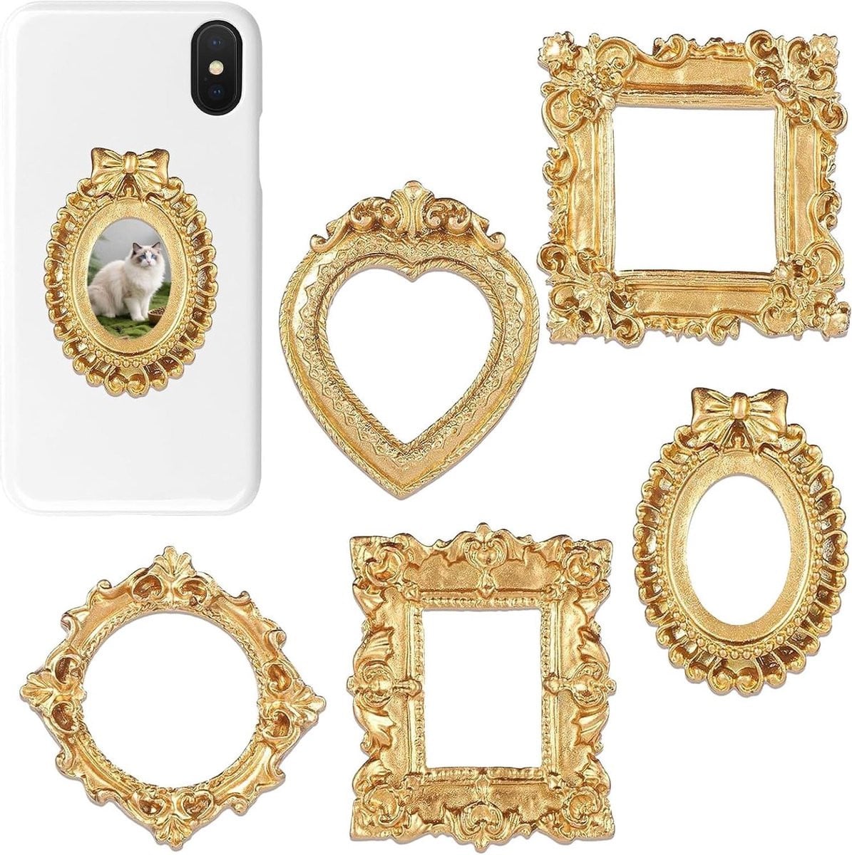 Set van 5 Mini Fotolijstjes in Goudkleurig Vintage Design