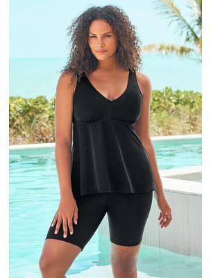 Plus Size Women's Flowy Tankini Top by Swim 365 in Black (Size 34)