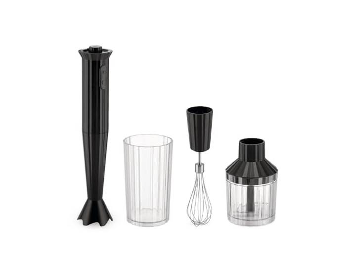Alessi Plissé MDL10S B - Mixeur Plongeant Design avec Bécher Gradué\, Fouet et Broyeur\, en Résine Thermoplastique\, Prise Européenne 500W\, Noir
