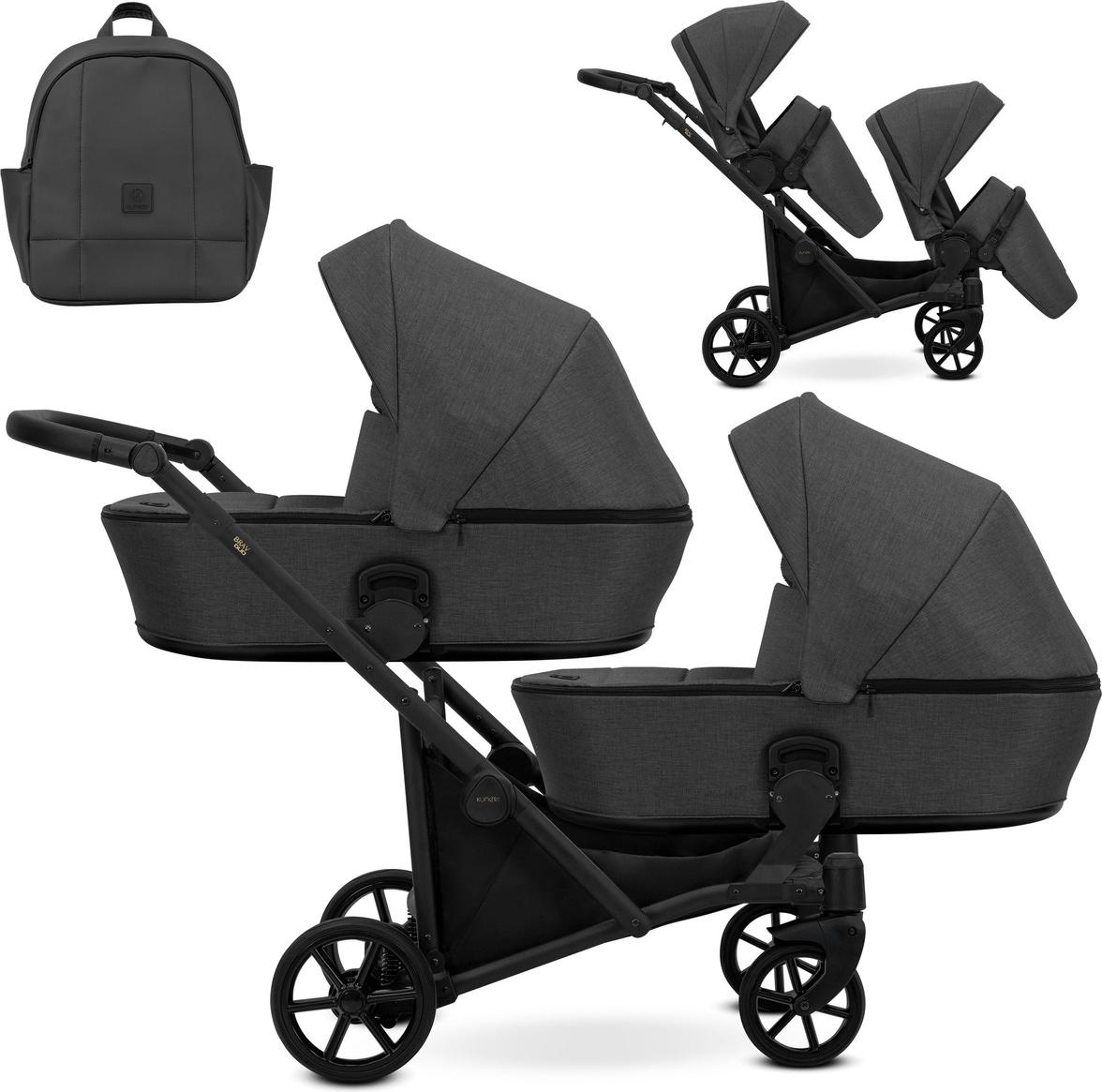 Kunert Brav Duo 2in1 Zwillingswagen - schwarzes Gestell - Farbe: Graphit