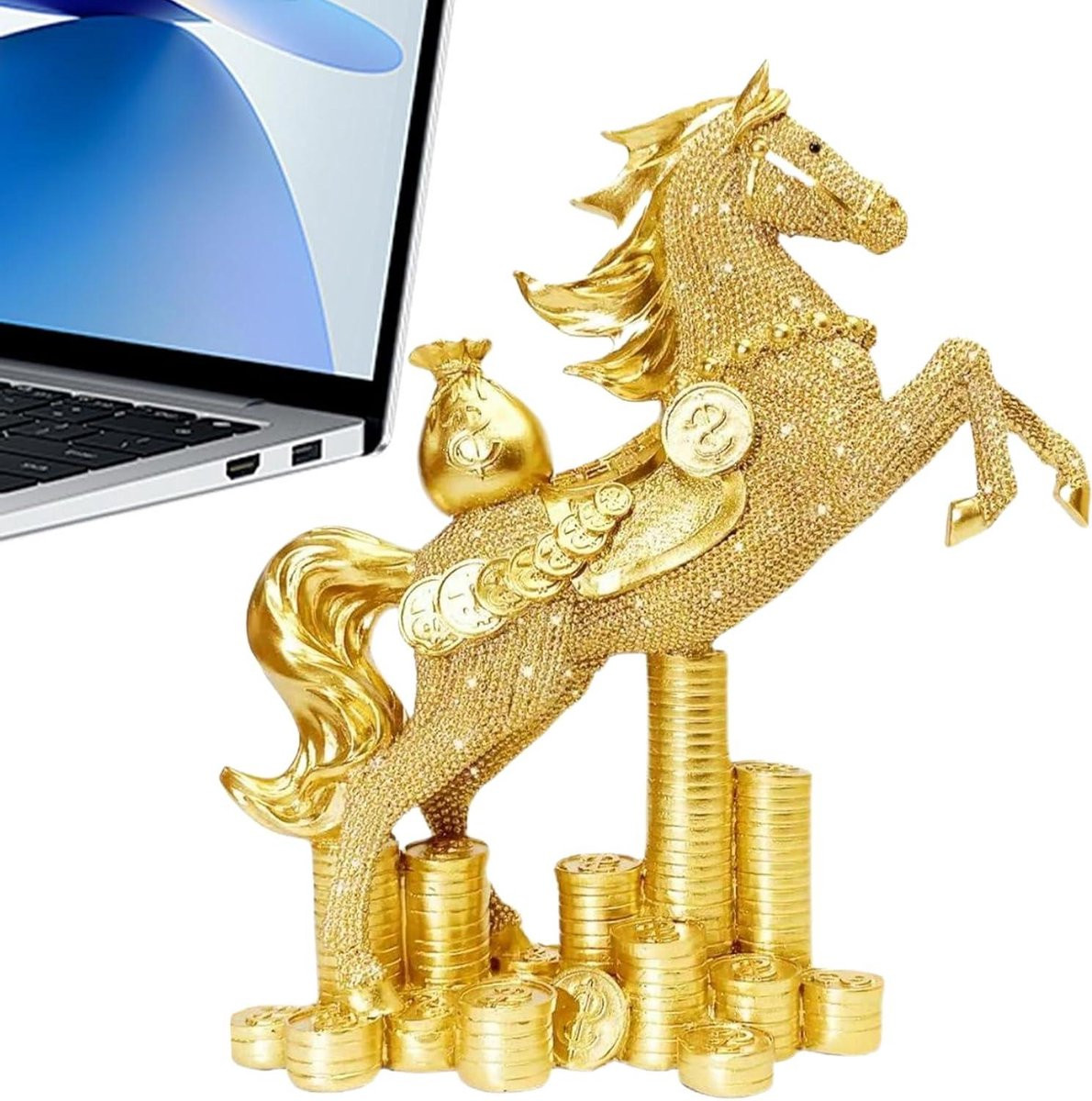 Goudkleurig Paard Beeldje - Decoratief Figuur en Symbool van Rijkdom - 760g