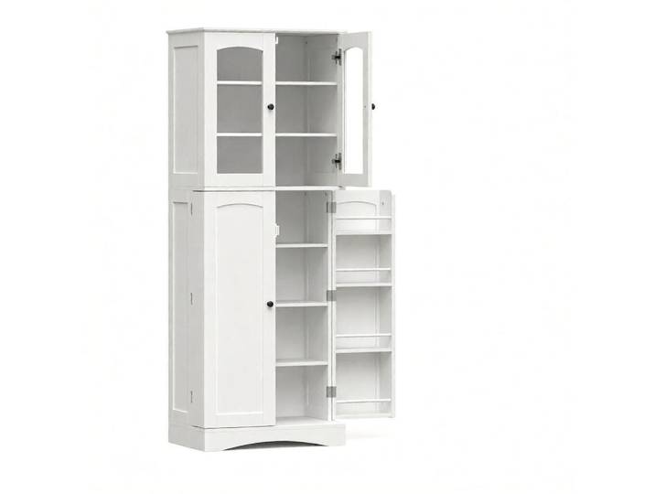 ComfortXL Highboard De-38828 60/40/162 cm Acrylvitrinen und 6 Türregale Weiß, 60x162x40 cm, Kleinmöbel, Kommoden, Highboards