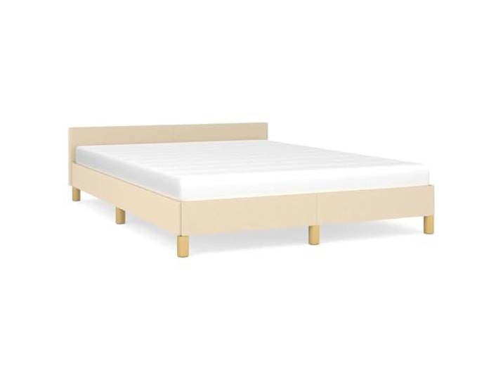 PUGYNBK Bett 140 x 200 cm, cremefarbener Stoff, ohne Matratze Mit Kopfteil, robusten Beinen, Holzleisten, atmungsaktiv, langlebig