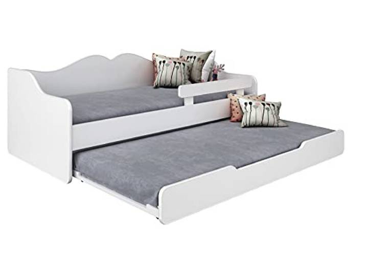 BDW - Kinderbett - Jugendbett - Doppelbett - mit Lattenrost, Matratzen, Schublade, Rausfallschutz - Ausziehbar - Schlafsofa, Gästebett, Klappbar - Kinderzimmer - 180x80cm - Weiss