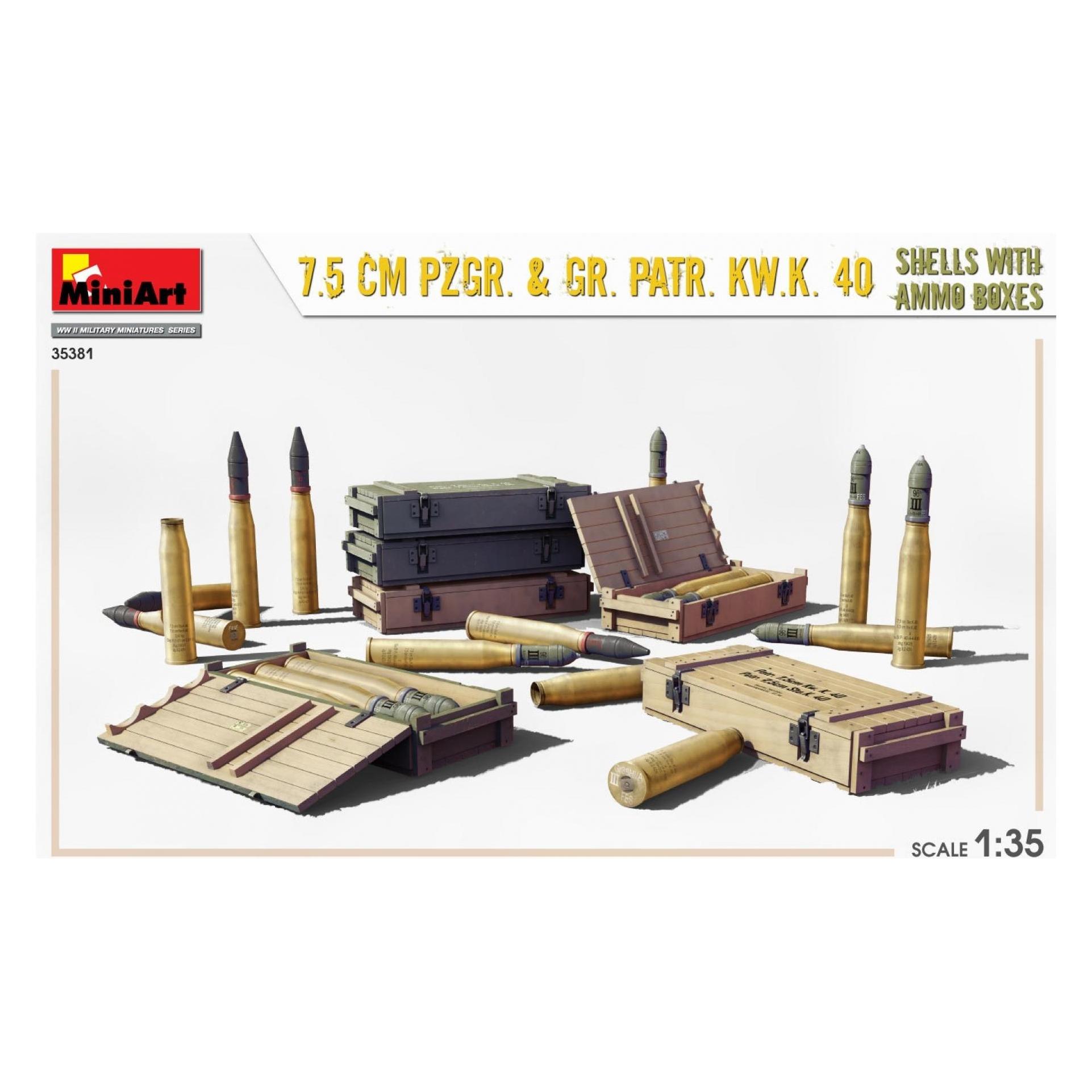 Mini art 7.5 cm Pzgr. & Gr. Patr. Kw.K. 40 Shells with Ammo Boxes (35381)