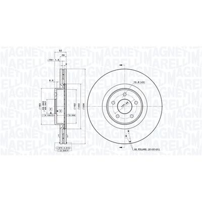 MAGNETI MARELLI Bremsscheibe 360406125201 innenbelüftet-Belüftung mit tropfenförmigen Flügeln 336mm 28mm für Ford
