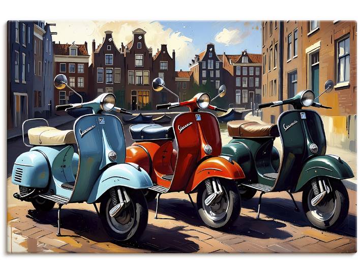 Wandbild ARTLAND Mit dem Motorroller nach Amsterdam , farbe bild(er): farbig, B:60cm H:40cm, Bilder, Wandbild, als Alubild, Leinwandbild, Poster, Wandaufkleber in verschied. Grössen
