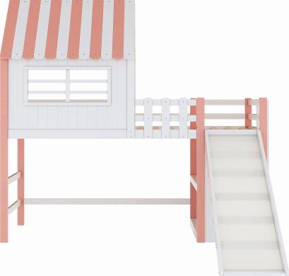 Kinderbett 90x200cm Ohne Matratze Dachboden-Design Sicherheitsrutsche Mehrstoeckige Ablagefaecher Multifunktionsbett Massivholzbett Einzelbett Rosa