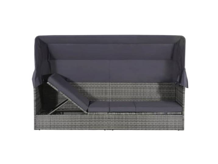 POUFGDR Ruhebett mit Baldachin, Grau, 200 x 120 cm, Polyrattan Wasserdichtes Polyrattan, Sonnendach, verstellbare Rückenlehne, waschbares Kissen, stabiler Stahl, für den Außenbereich