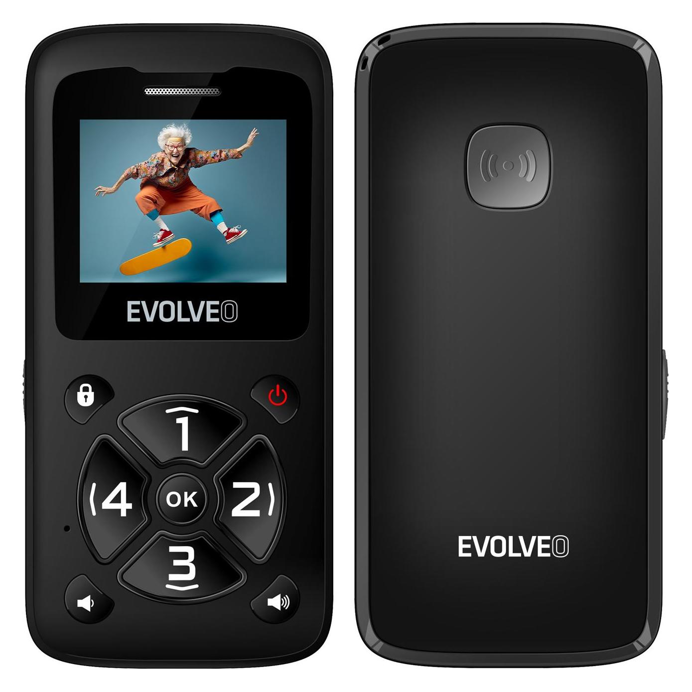 Evolveo EasyPhone ID, mobile phone for seniors, black (1.77") (EP-400-IDB)