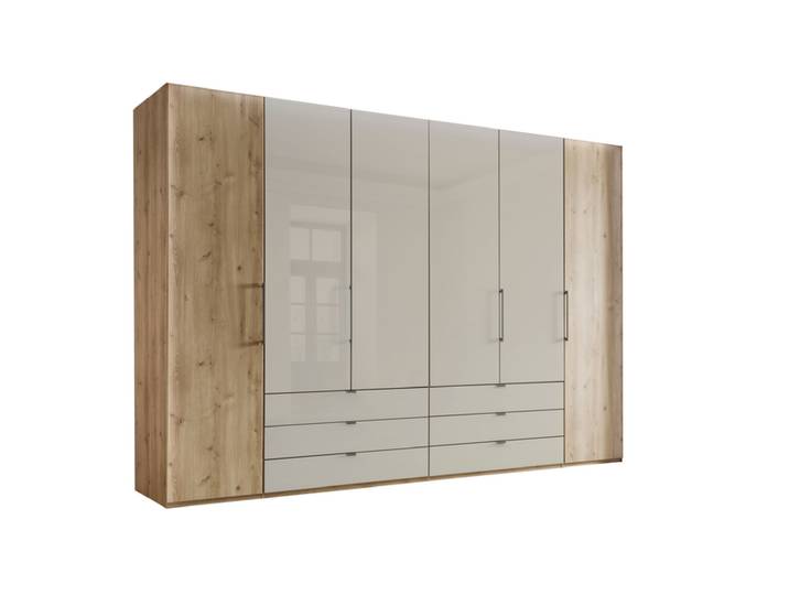Drehtürenschrank 300 x 216 x 58 cm Bianco Eiche/Glas Champagner