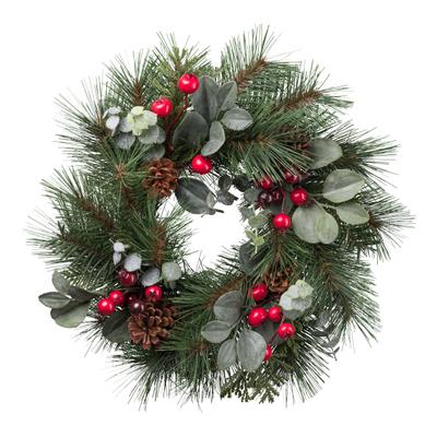 Kunstkranz CREATIV GREEN "Tannen-Mix-Kranz", grün, H:8cm Ø:48cm, Kunststoff, Kunstpflanzen, mit Zapfen und Beeren