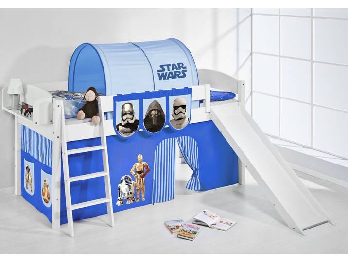 Lilokids Hochbett Spielbett IDA Star Wars - Teilbares Hochbett mit Rutsche & Vorhang umbaubar in Einzelbett, Hochbett oder L-Etagenbett