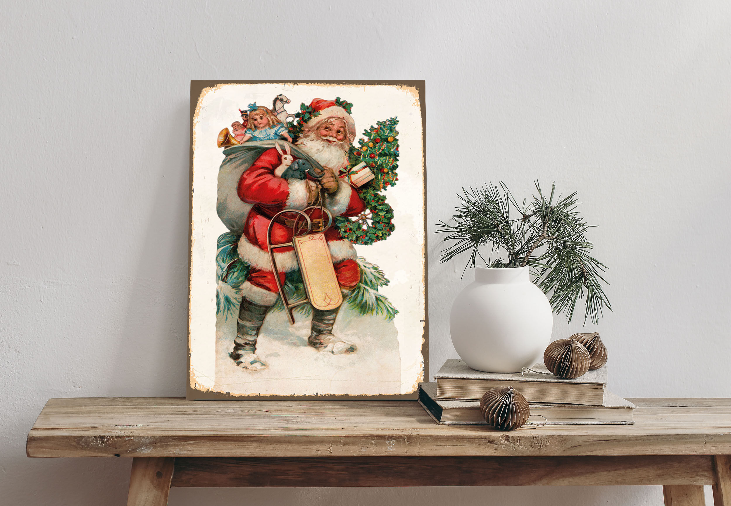 Alu-Dibond-Druck QUEENCE "Weihnachtsmann", rot (farbe bild(er): rot), B:20cm H:30cm T:0,2cm, Alu Dibond, Bilder, Alu-Dibond-Druck, Geschenke, Schild farbe bild(er): rot B/H/T: 20cm x 30cm x 0,2cm, Weihnachten Weihnachtsmann Hochformat, 1 Stk.