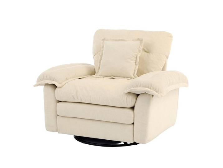 Grand Fauteuil bergère capitonné - Fauteuil scandinave - pivotant - métal et chenille - 116x84x96 - beige