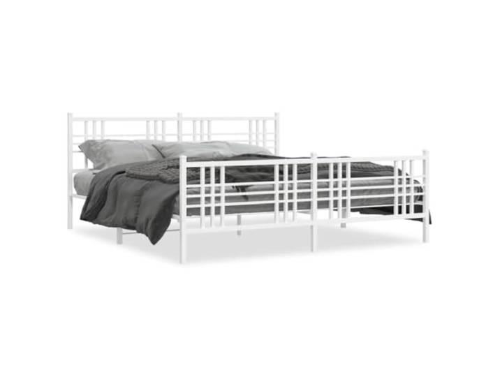 PUGYNBK Bettgestell aus Metall, Weiß, 200 x 200 cm, mit Bügel Robuster Stahlsockel, atmungsaktive Lamellen, Stauraum, Kopfteil für Unterstützung