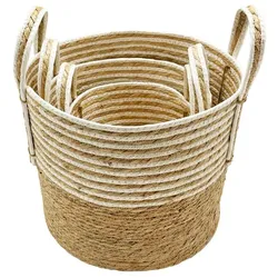 Korb 3tlg. Holz, Textil, Natur Beige