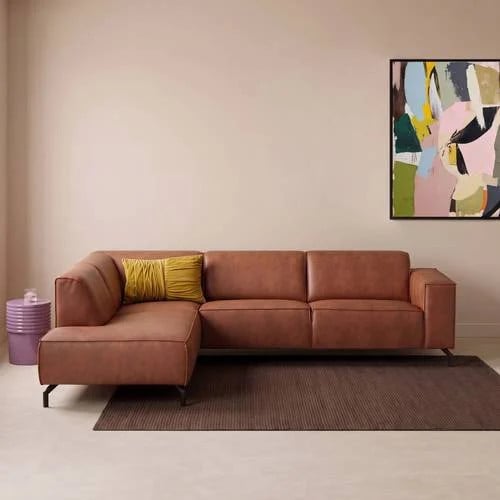 NOUS Living leren hoekbank Brent links - cognac