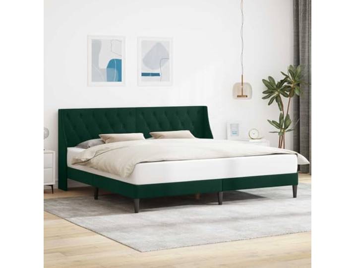 RJPLMFV Bettgestell, Velours, Dunkelgrün, 180 x 200 cm Mit Kopfteil, Lattenrost inklusive, modernes Design, gedrehte Füße, einfache Reinigung