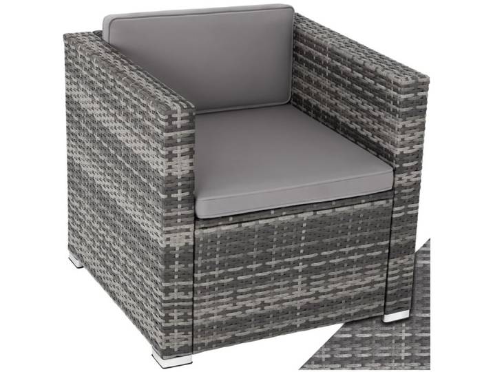 Fauteuil de jardin - TECTAKE - Assise de jardin en rotin LIGNANO avec coussin résistant aux rayons UV 70 x 69 x 65 cm - Gris