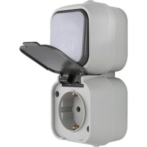 REV-Ritter Steckdose Standard AP, IP44, Aufputz, 1-fach, grau, Feuchtraum, mit Schalter, senkrecht
