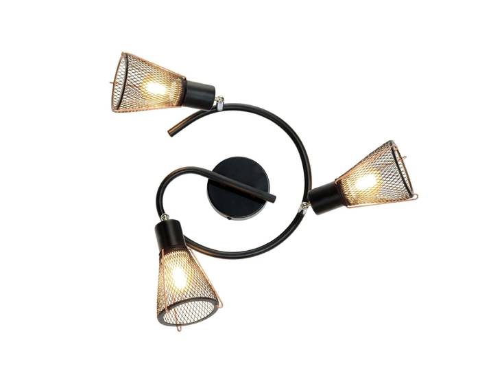 Plafonnier 3 lumières en métal grillagé noir et cuivré
