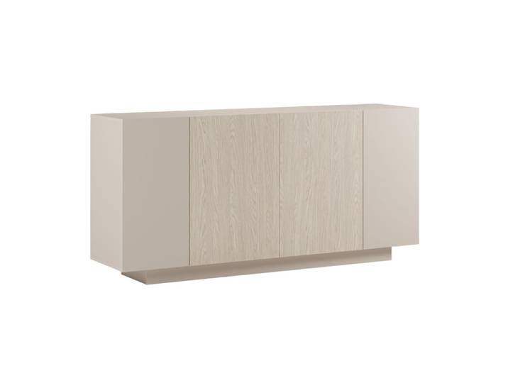 Buffet 4 Portes Beige Mat Avec 2 Portes Centrales Aspect Bois Clair - Trivor