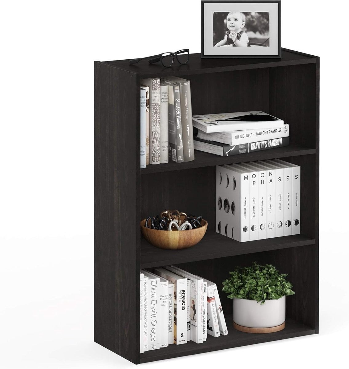 3-traps open boekenkast in espresso kleur met 3 vakken