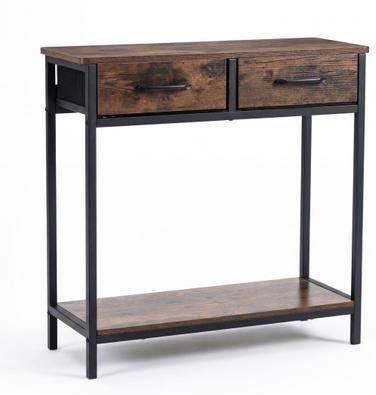 Costway 29.5” Narrow Console Table with 2 Fabric Drawers and Open Compartment-Rusticbrown