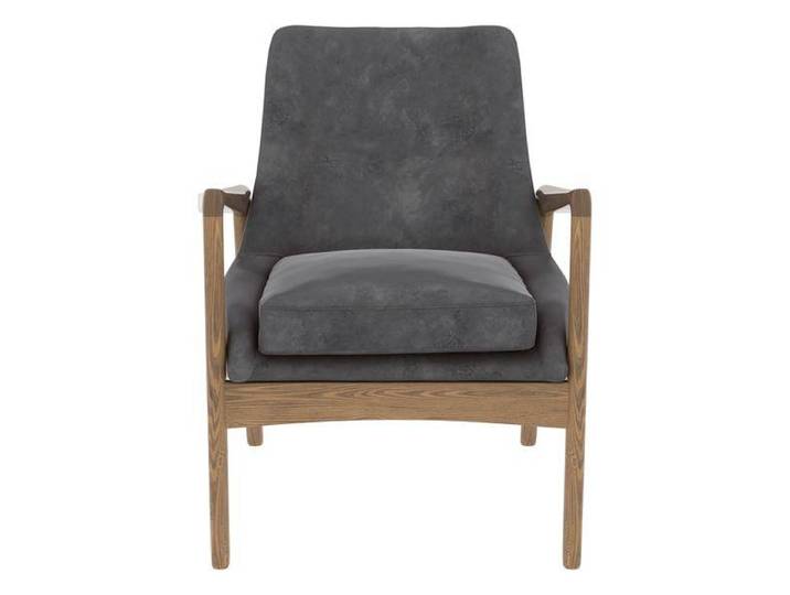 Fauteuil velours gris pieds frêne brûlé