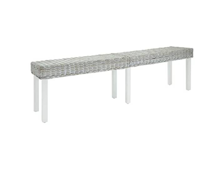 TEKGHUT Sitzbank Weiß 160x35x45 cm Natur Kubu Rattan Massivholz Mahagoni Kubu-Rattan Sitzfläche, Mahagoniholz Beine, Montageanleitung enthalten