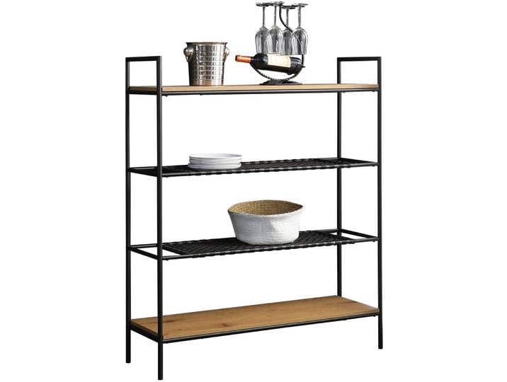 Regal Josua natur, schwarz MDF, Polyrattan, Metall B 110 H 129 cm - Regal