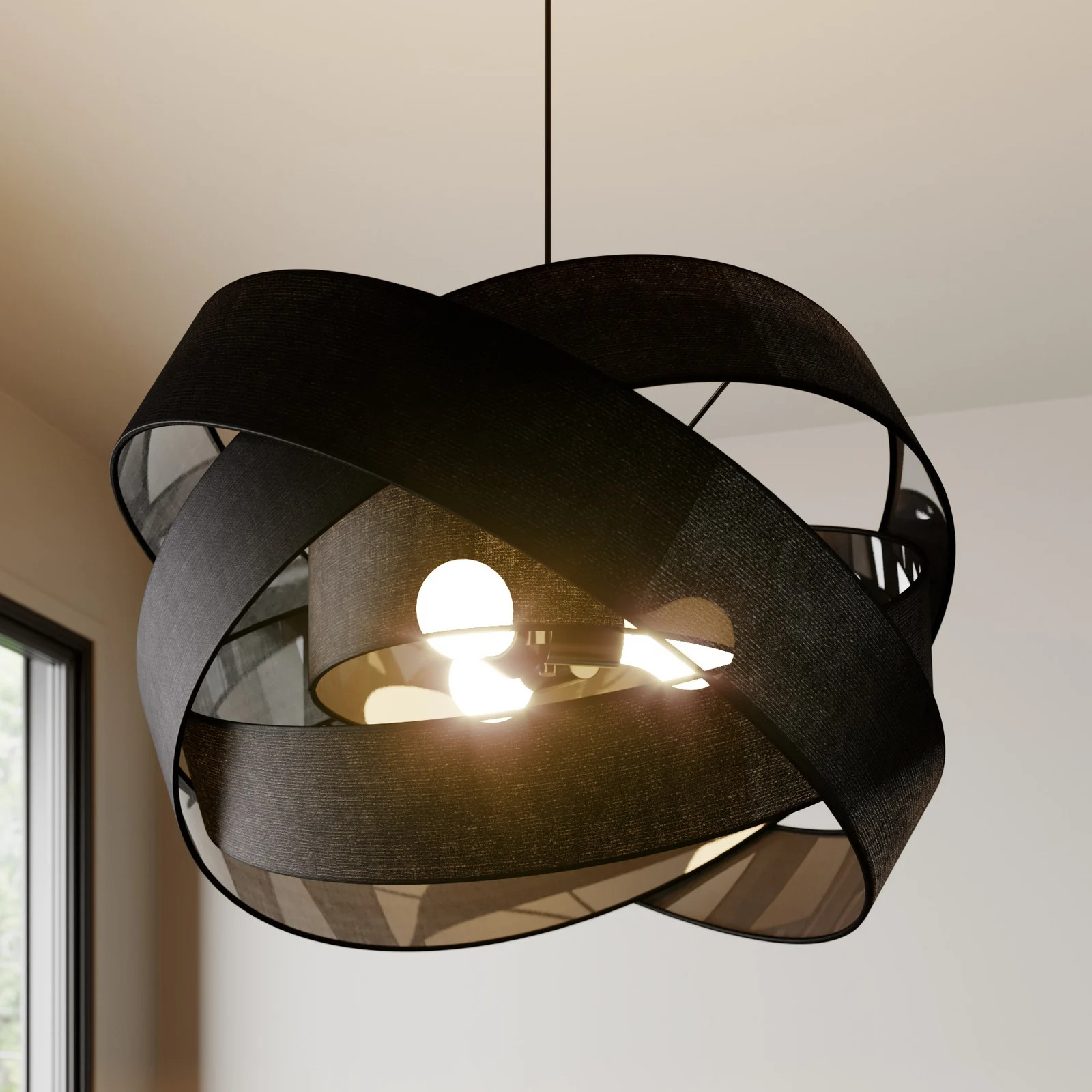 Lindby Simaria Hanglamp - Zwart - Modern - Textiel en Metaal - Dimbaar