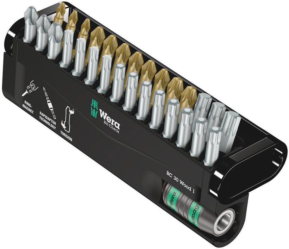 Bit-Set WERA "Bit-Check 30 Wood 1", schwarz, Edelstahl, Bits, Bit-Set schwarz Einheitsgröße