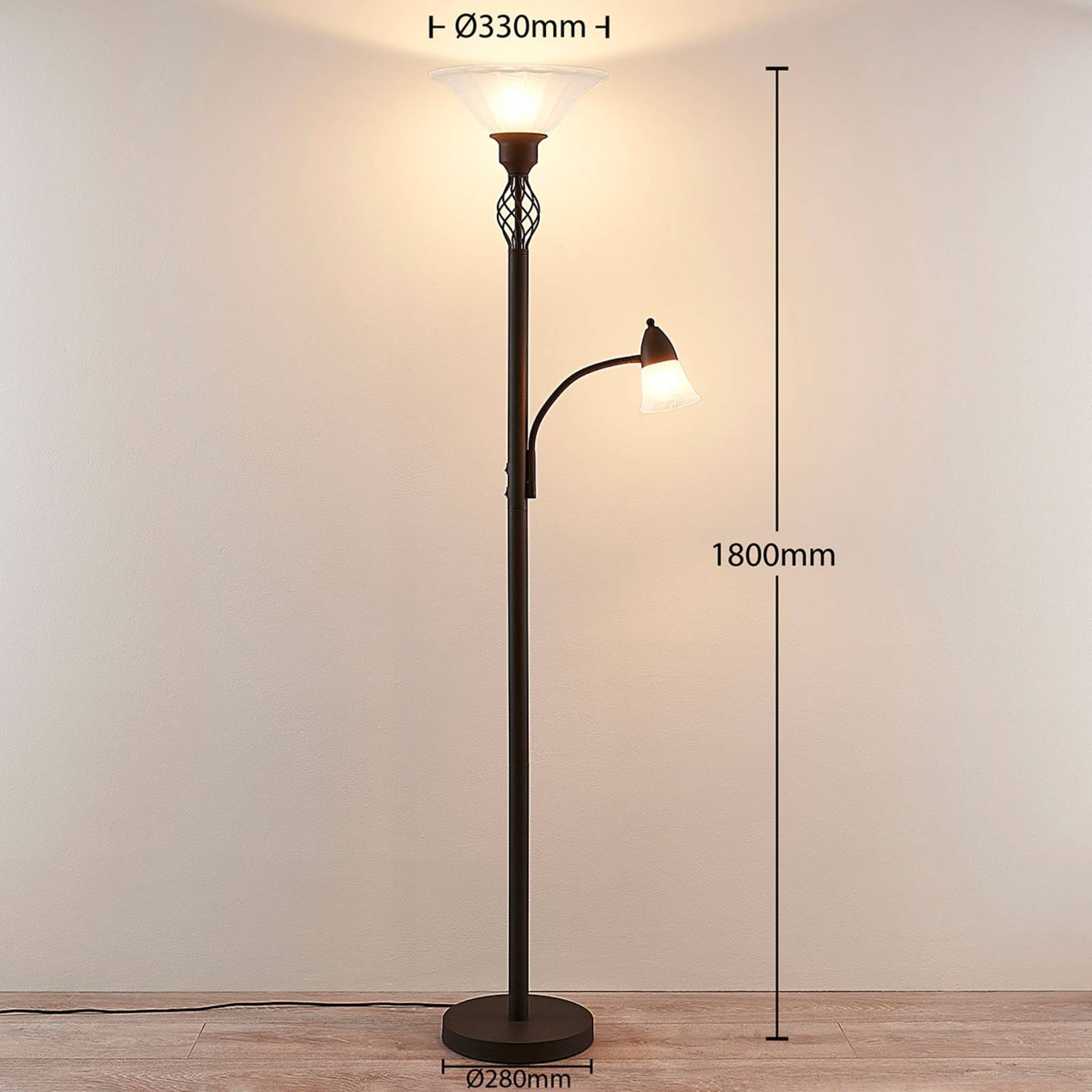 Lucande Stehleuchte Dunja, weiß/rost, Metall, Leselampe Dunja, braun / rost, für Wohn- / Esszimmer, Metall, Landhaus / Rustikal, Stehlampe