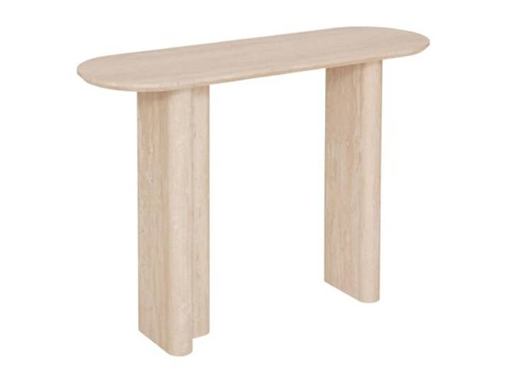 Atmosphera – Anaya Konsolentisch – Modernes Design für den Eingangsbereich – Ovale Tischplatte in Travertinoptik – Beiges Holz mit Matter Oberfläche – 110 x 35 cm