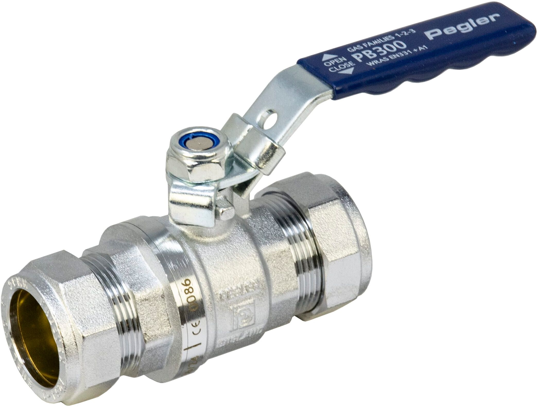 Pegler PB300 28mm Full Bore Ball Valve with Blue Lever Handle